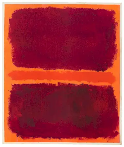 Abstrakti maalaus oranssin ja punaisen eri sävyissä