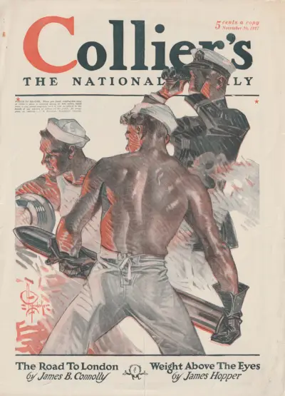 Lehden kansi, jossa on paidattomat miehet