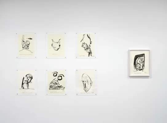 Instalacja ilustracji wiszących na ścianie