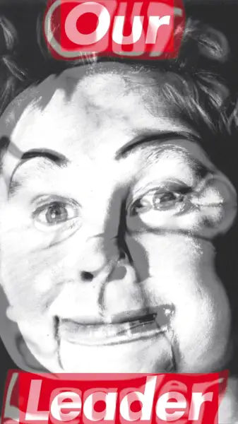 Juliste oudon näköisestä henkilöstä mustavalkoisina sanoilla