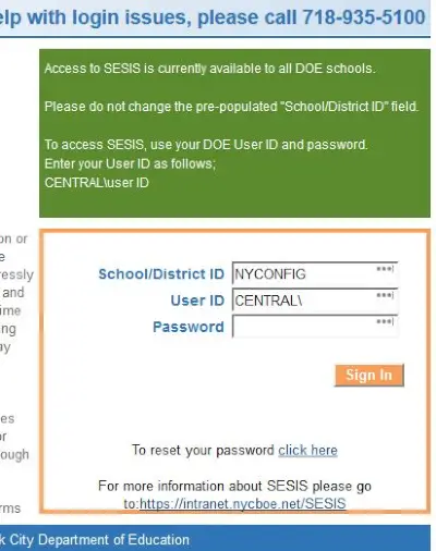Des de la pàgina d'inici de sessió de SESIS.