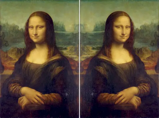 Alkuperäinen Mona Lisa, ja käännetty vierekkäin.