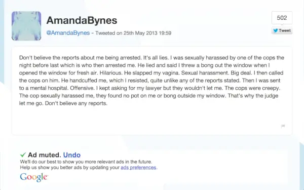 Rouva Bynes julkaisi tämän valokuvan Twitter-tililleen 25. huhtikuuta.