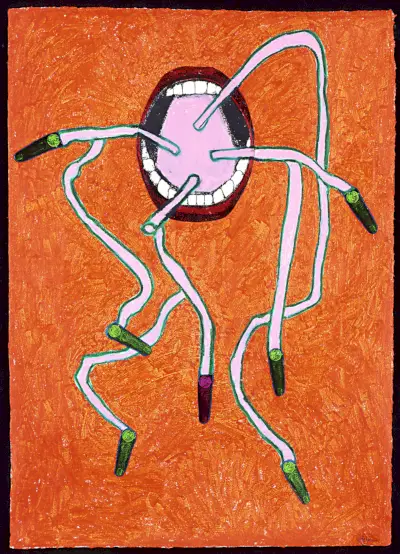 Maalaus leveästä suusta, jossa on erilaisia ​​​​lisäosia