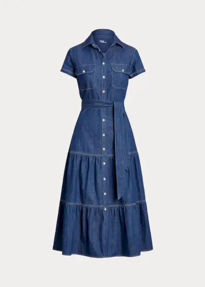Abito chemisier in denim blu Abito chemisier in denim a strati con cintura Polo Ralph Lauren