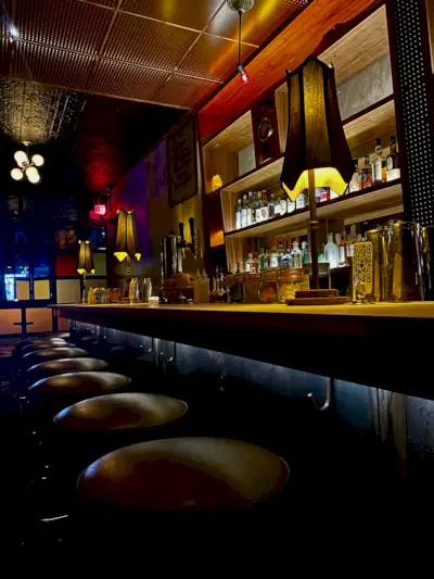 Immagine: interno del bar dell'Honeycomb Hi-Fi Lounge, Brooklyn.