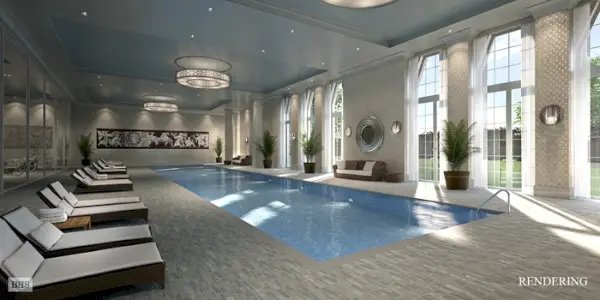 Una piscina di 82 piedi si aprirebbe sul giardino.