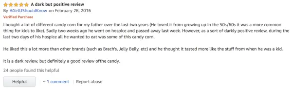 Amazon Candy Corn Review: Sillä kuolema on vain ohimenevä elämänvaihe – toisin kuin karkkimaissi, joka on ilmeisesti ikuinen.