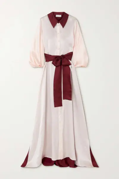Halpern Belted Silk-Satin Maxi-paitamekko